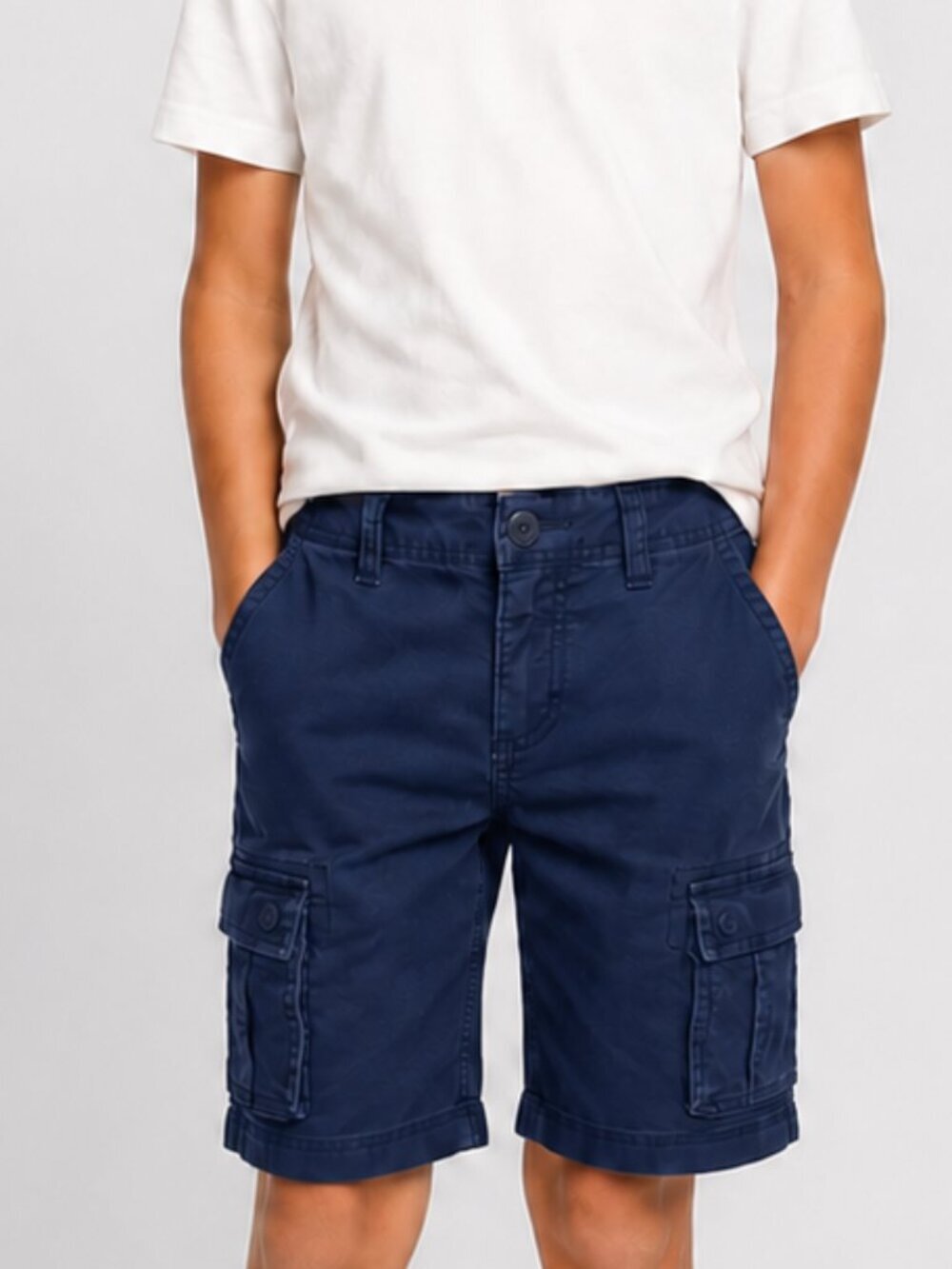GAP Kids Boys 10 Slim Cargo Shorts Navy Blue Adjustable Waist Button Zip